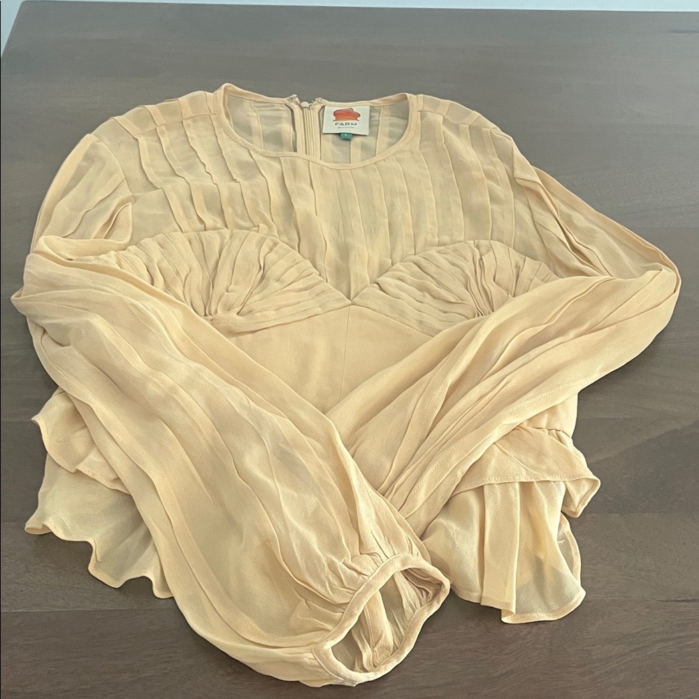 FARM Rio Pale Yellow Sheer Ruffle Blouse - Picture 3 of 9